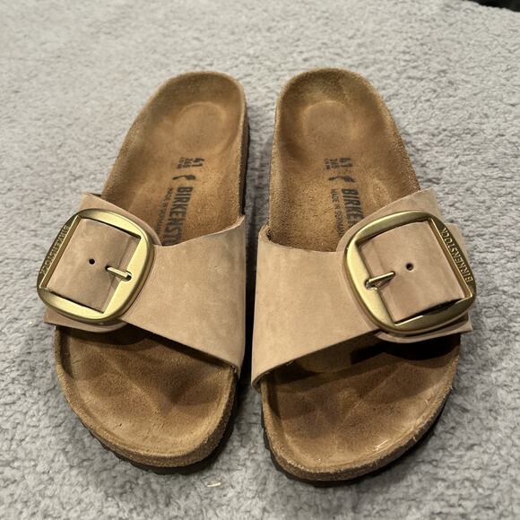 Birkenstock Madrid Big Buckle Cognac Leather / Gold Buckle Slides. W 9.5 Sz 41 - Picture 4 of 8